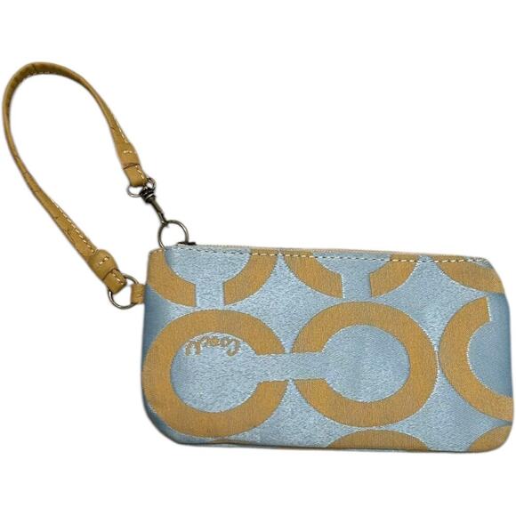 Coach Blue and Tan Signature Mini Wristlet - Picture 1 of 5